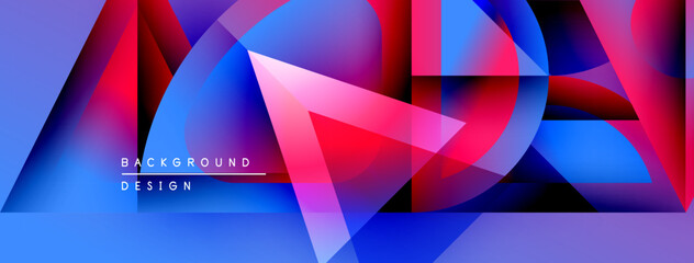 Aufkleber - Abstract geometric shapes overlap, creating vibrant blue, red gradients. Modern design elements suggest dynamic composition.