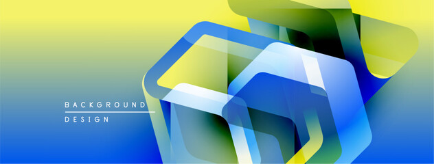 Aufkleber - Abstract geometric shapes overlap, creating vibrant blue, yellow gradient. Modern design elements suggest technology, innovation.