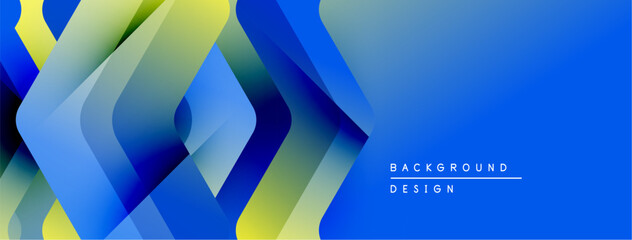 Aufkleber - Abstract geometric shapes, vibrant blue, yellow gradients. Modern design, clean lines, dynamic composition. Suitable banner or background element.