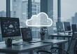 © Justins - Modern Workspace Featuring Cloud Technology Digital Office Illustration
