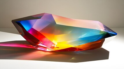 Multicolored crystalline object with facets.