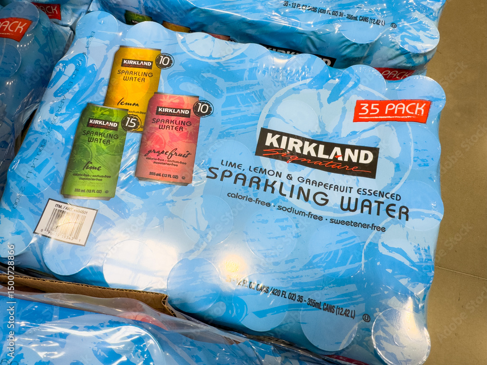 Kirkland Sparkling Water Variety Pack Display at Costco Stock Photo ...