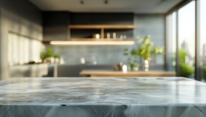 Aufkleber - Marble countertop product placement in a modern and stylish kitchen interior with natural light