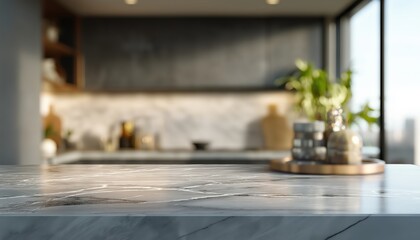 Aufkleber - Marble countertop providing an ideal space for showcasing products in a contemporary kitchen environment