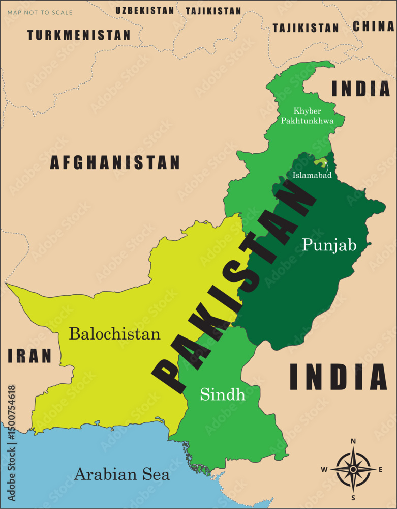 Detailed Political Map of Pakistan Highlighting Its Provinces and ...