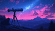 © salahudin - Telescope gazing at starry night over mountains