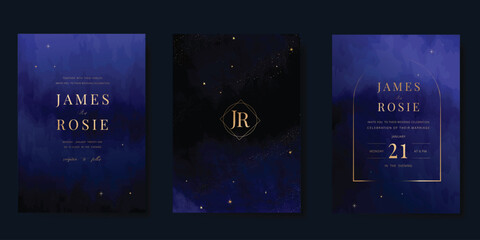 Wall Mural - luxury wedding card design vector set. elegant invitation card with little star moon sun meteor and 