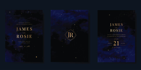 Wall Mural - luxury wedding card design vector set. elegant invitation card with little star moon sun meteor and 