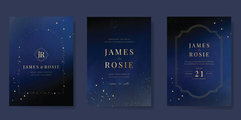 Wall Mural - luxury wedding card design vector set. elegant invitation card with little star moon sun meteor and 