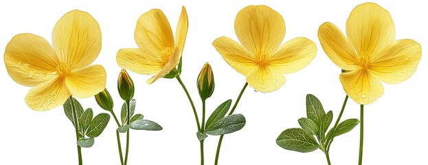 Wall Mural - Yellow flowers, close-up, white background, nature