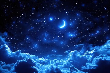 Wall Mural - night sky clouds. landscape of deep blue night with stars and clouds