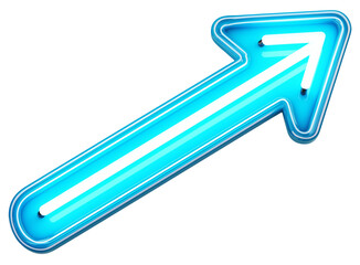 Aufkleber - Curved neon blue arrow with glowing edges, isolated on transparent background, emits vibrant and energetic light, perfect for modern design or digital interface elements