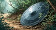 © Earl - Metal armor plate half hidden in the underbrush and dirt anime cartoon illustration design