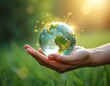 © Pete - Woman hands gently hold Earth globe. Environmental, social, governance ESG concept symbolizes sustainable business practices in renewable energy industry. Green eco future. Save planet.