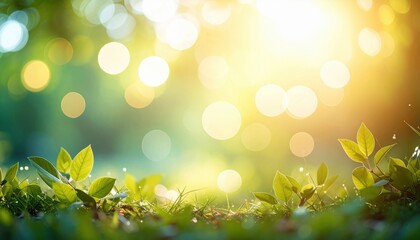 Poster - Sunlight streams through trees creating a bokeh effect in sp foliage.