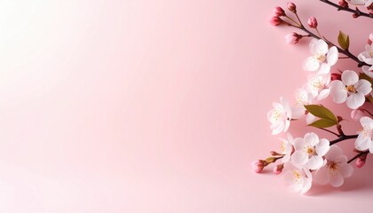 Aufkleber - Delicate cherry blossom branch with white flowers displayed on pink backdrop.