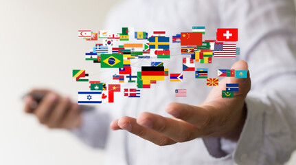 Fototapete - Image of diverse flags interconnected, symbolizing global collaboration, networking, and international business.