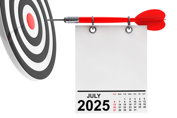 Poster - Calendar July 2025 on Blank Note Paper with Free Space for Your Design. 3d Rendering