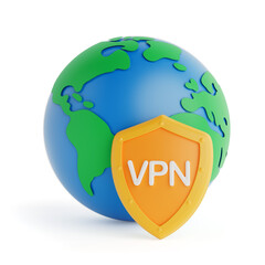 Aufkleber - Internet Security And Global Privacy Concept. Globe With VPN Shield. 3d Rendering