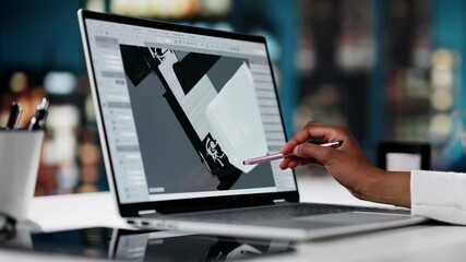Leinwandbilder - Young Designer Using CAD Software To Render Car Design On Laptop