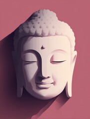 Poster - Calm Expression of Buddha Face in Flat Design With Soft Top Light on Serene Background