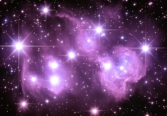Wall Mural - a colourful, abstract night sky with purple stars, a black shape, and a telescope serves as the back