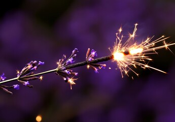 Wall Mural - The scene features a dark background with defocused, glowing blue sparks and fire that create a blurry, smoky effect with a touch of magic and glamour, complete with shiny gold dust and a glistering