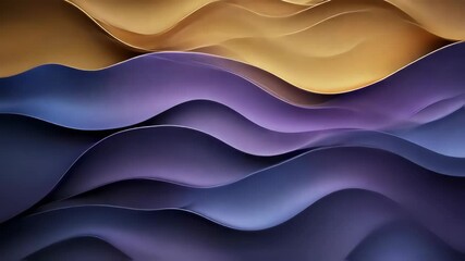 Elegant abstract wave pattern with gold and purple hues, smooth transitions