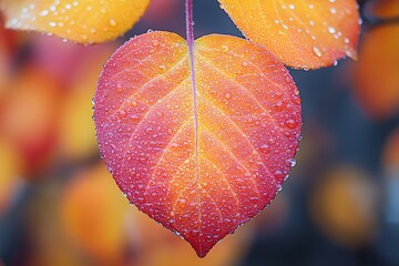 Wall Mural - Vibrant Autumn Leaf with Water Droplets for Seasonal Designs