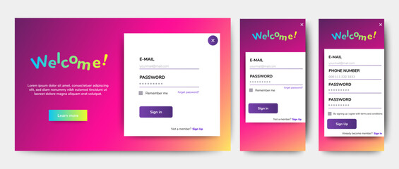 Wall Mural - login and sign up form. web and mobile registration ui landing page. professional register screen ap