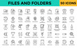 © Gravisio - Files and Folders icons set with file permissions, encryption, password protection, file compression, zip file, rar file, file extraction, file deletion, recycle bin, trash icon. Simple line vector