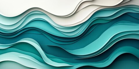 Canvas Print - abstract background, fluid lines, paper cut out art in blue and teal with soft shadows and curves
