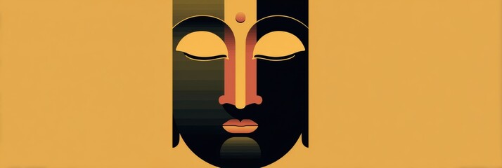 Aufkleber - Buddha Face in Calming Flat Design With Serene Expression and Gentle Light Margin