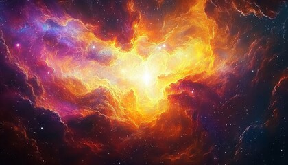 Wall Mural - fiery nebula swirling clouds of red, orange, and purple paint the vastness of space.