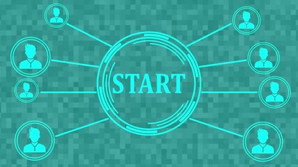 Businessman presses button start on virtual electronic user interface
