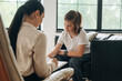 © standret - Sitting and writing. Girl at a psychologist's appointment