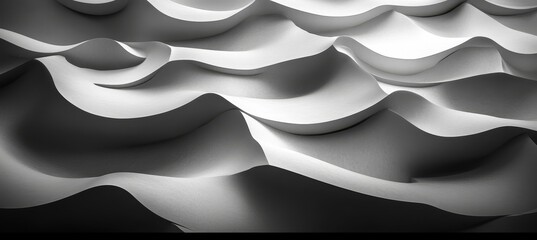 Canvas Print - abstract background of delicate wavy shapes in black and white forming a fluid design
