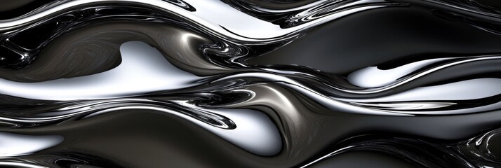 Canvas Print - abstract silver liquid metal waves background. flowing shapes in monochrome metallic texture