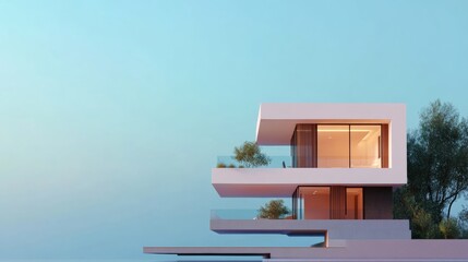 Architect creating modern house design blueprint, drafting table and blue background