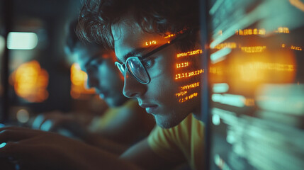 Lost in the code a young programmer s focus burns bright in the digital night building tomorrow s tech with glowing