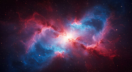 Wall Mural - cosmic nebula red blue glowing stars space background universe