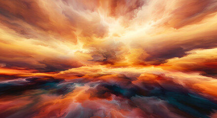 Wall Mural - abstract fiery sunset cloudscape dramatic sky painting fantasy art