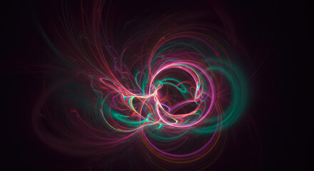 Wall Mural - Abstract Energy Flow Swirling Neon Lights Dynamic Fractal Art Background