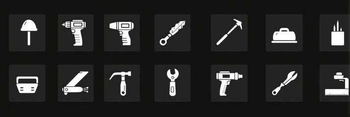 Poster - Minimalist Icon Set Featuring Construction Tools Arranged in a Clean Design for Easy Identification and Use in Various Projects