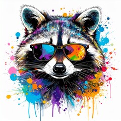  Graffiti Raccoon with Neon Sunglasses