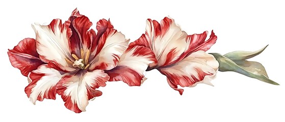 Wall Mural - Red & white tulips, floral design, isolated
