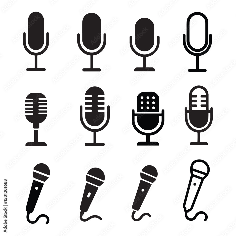 Microphone, Podcast vector icons set.
