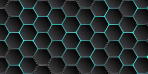 Wall Mural - abstract minimalistic dark sci-fi hexagon background. black and blue hexagonal geometric design. vec