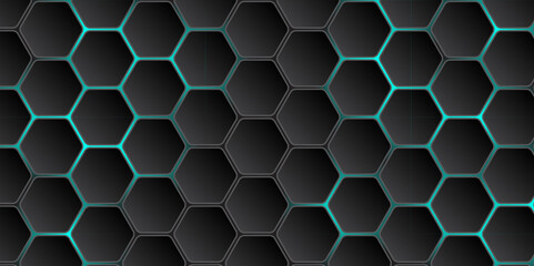 Wall Mural - abstract minimalistic dark sci-fi hexagon background. black and blue hexagonal geometric design. vec