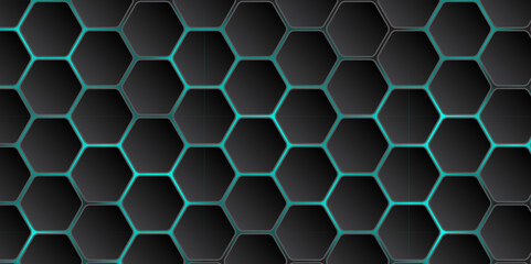 Wall Mural - abstract minimalistic dark sci-fi hexagon background. black and blue hexagonal geometric design. vec